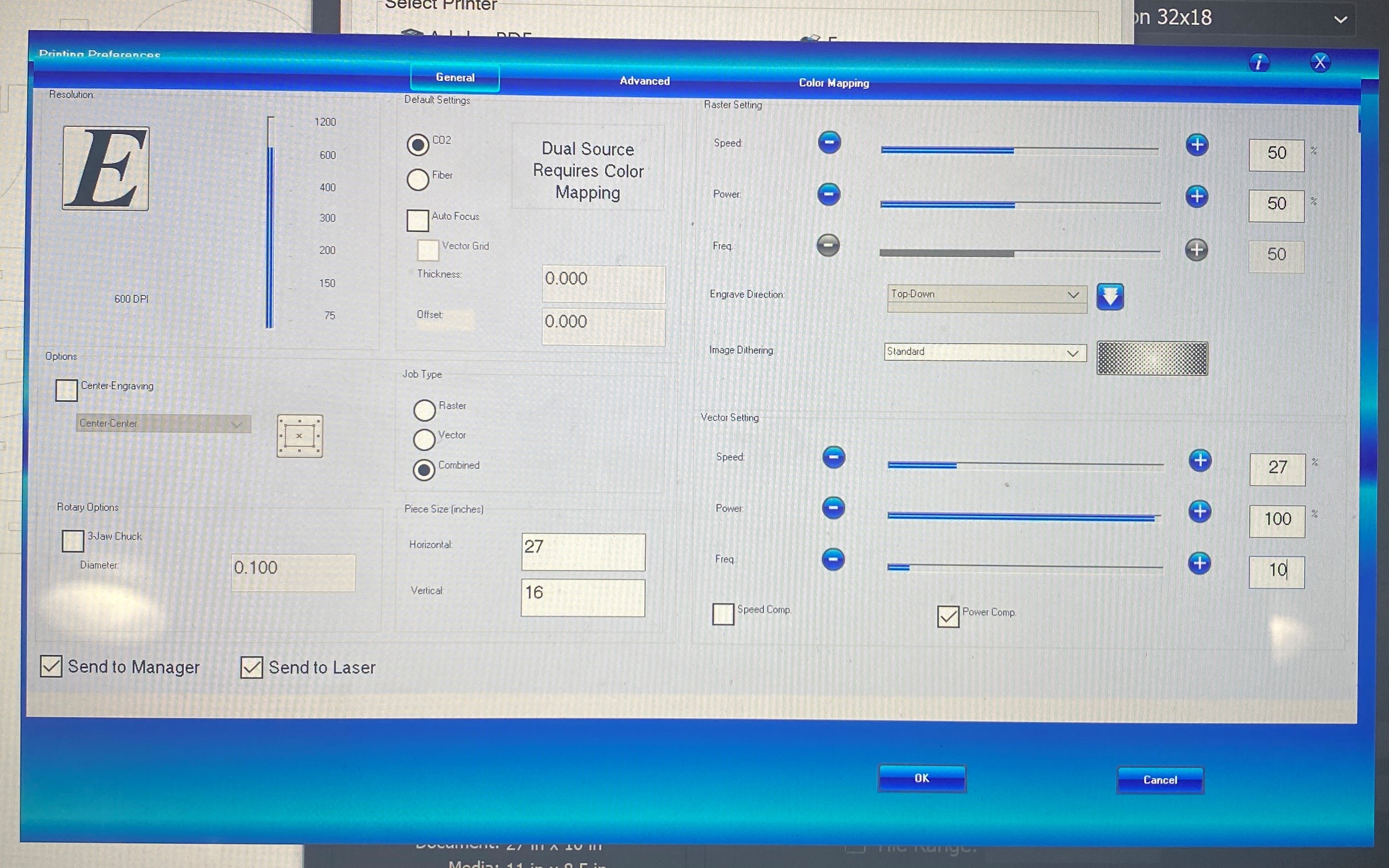 laser cutter setting